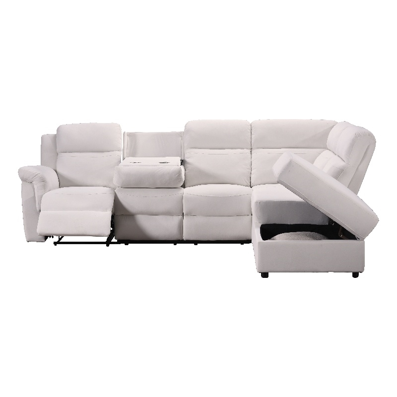 Pemberly Row 111.4'' Comfortable Recliner Sectional Storage Sofa in Beige