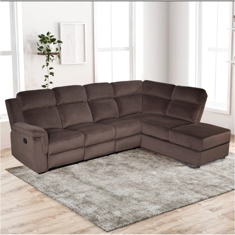 Pemberly Row 111.4'' Comfortable Recliner Sectional Storage Sofa in Brown