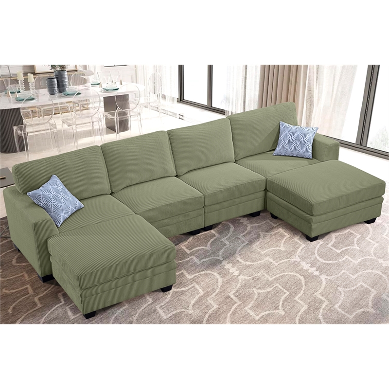 Pemberly Row 6 PCS Corduroy Flexible Combination Sectional Sofa in Olive