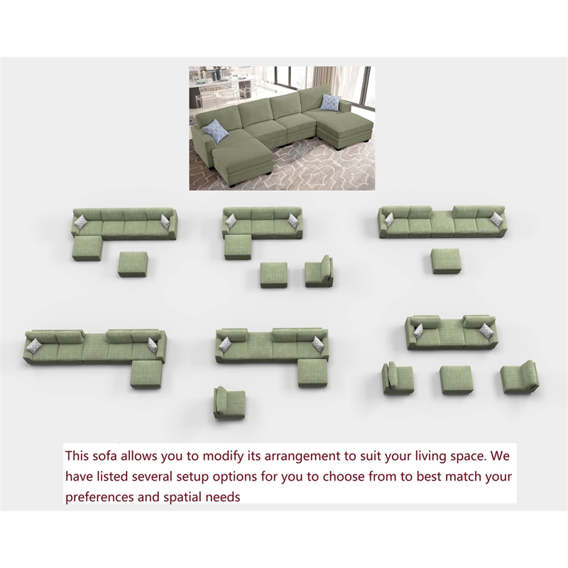 Pemberly Row 6 PCS Corduroy Flexible Combination Sectional Sofa in Olive