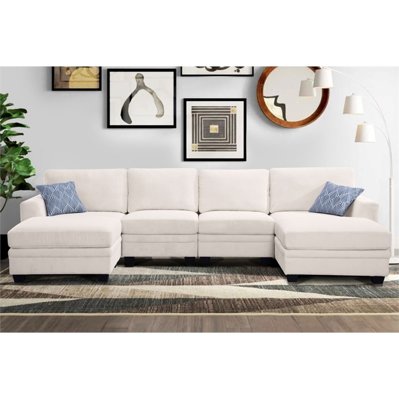 Pemberly Row 6 PCS Corduroy Flexible Combination Sectional Sofa in Cream