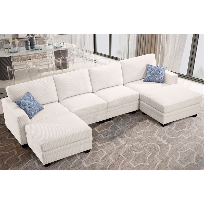 Pemberly Row 6 PCS Corduroy Flexible Combination Sectional Sofa in Cream