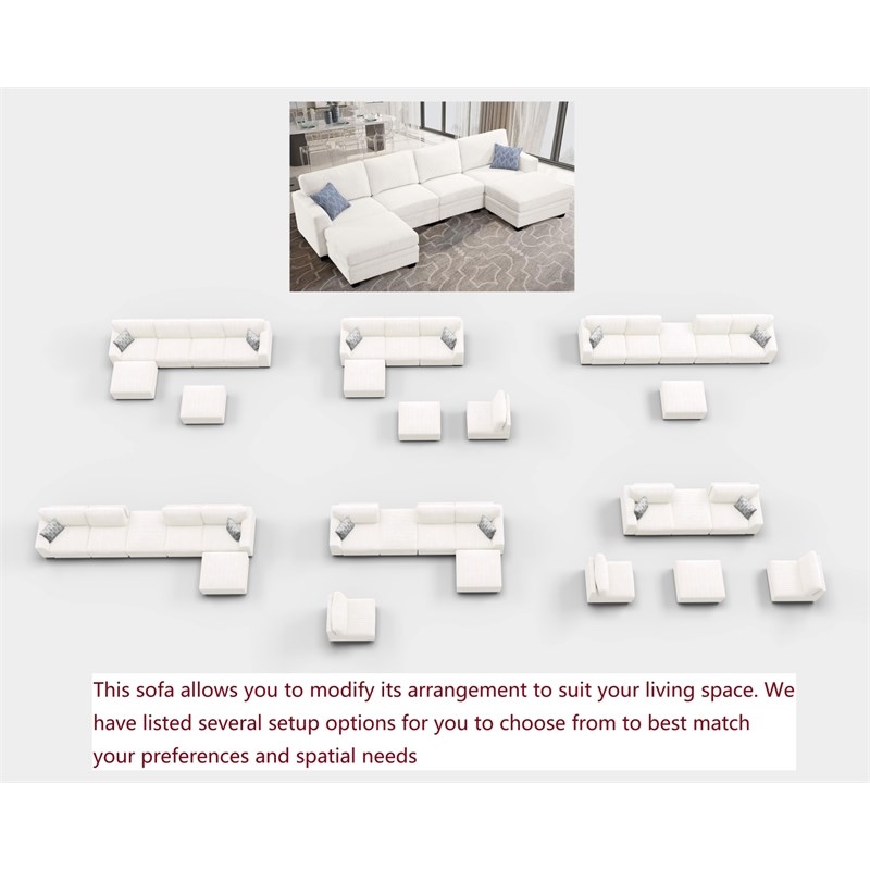 Pemberly Row 6 PCS Corduroy Flexible Combination Sectional Sofa in Cream