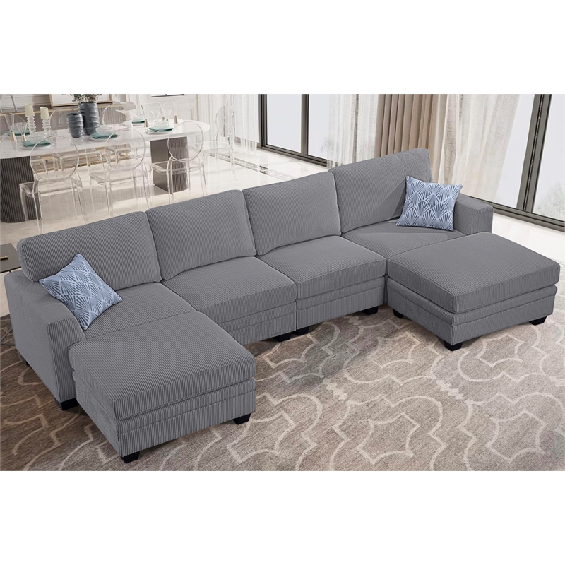 Pemberly Row 6 PCS Corduroy Flexible Combination Sectional Sofa in Dark Gray