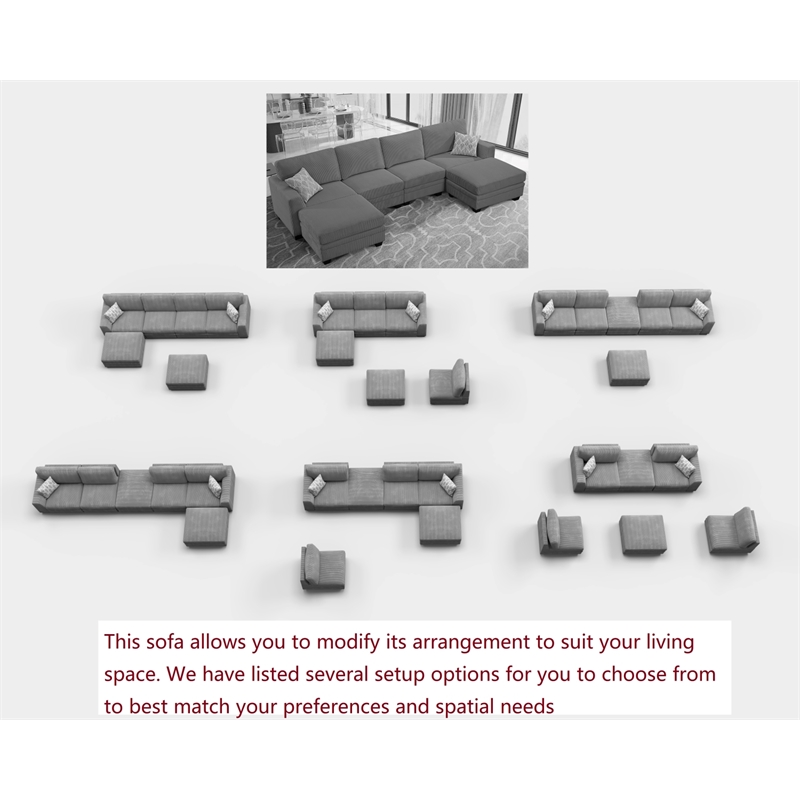 Pemberly Row 6 PCS Corduroy Flexible Combination Sectional Sofa in Dark Gray