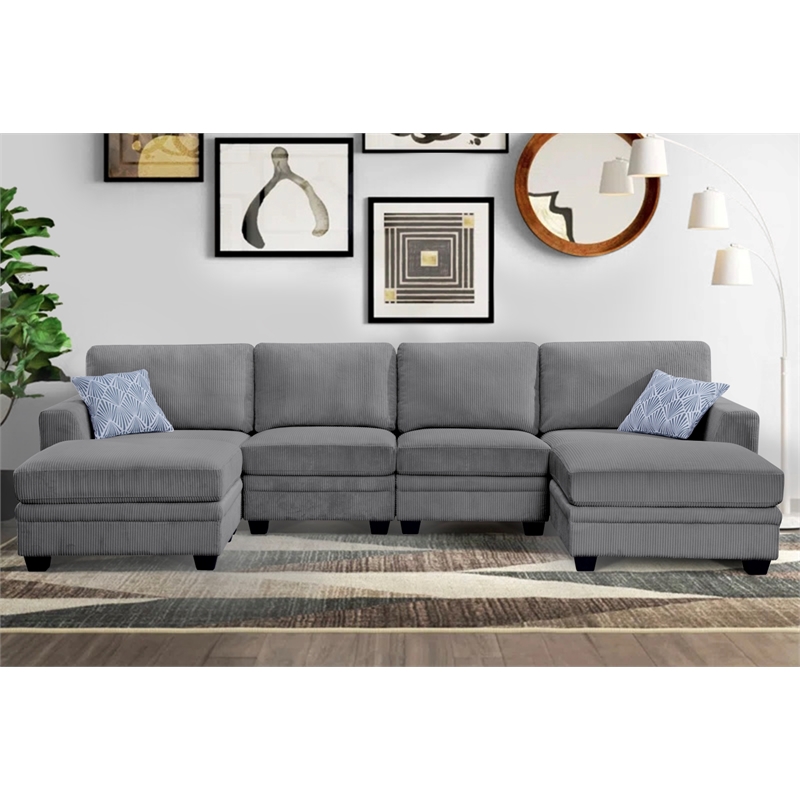 Pemberly Row 6 PCS Corduroy Flexible Combination Sectional Sofa in Dark Gray