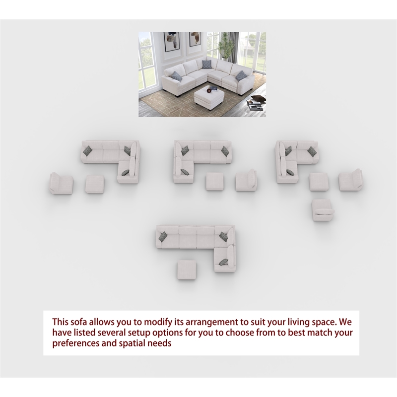 Pemberly Row 6 PCS Corduroy Flexible Combination Sectional Sofa in Cream