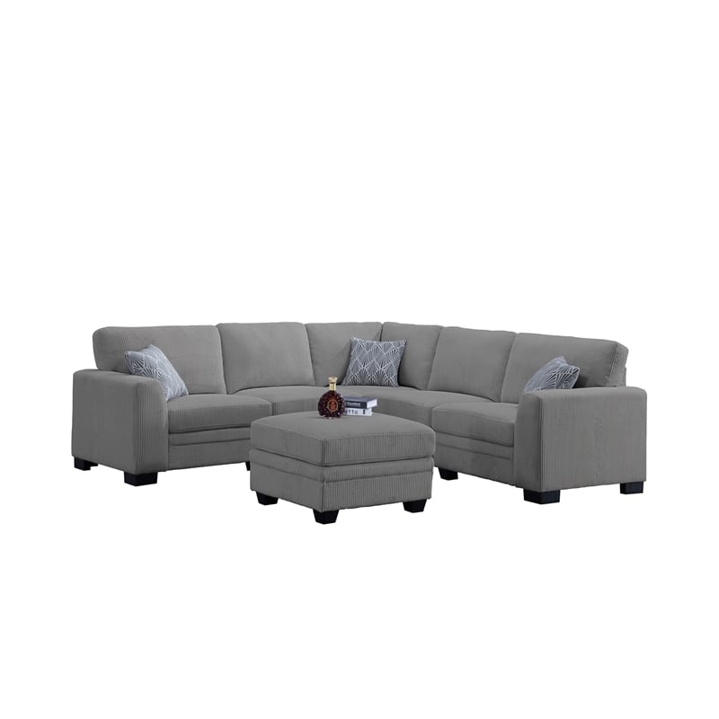 Pemberly Row 6 PCS Corduroy Flexible Combination Sectional Sofa in Dark Gray