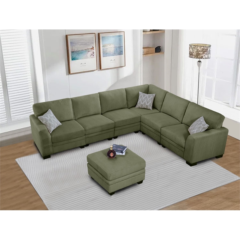 Pemberly Row 7 PCS Corduroy Flexible Combination Sectional Sofa in Olive