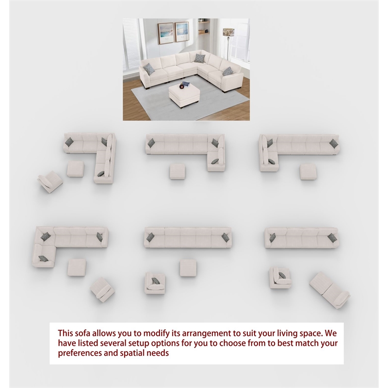 Pemberly Row 7 PCS Corduroy Flexible Combination Sectional Sofa in Cream