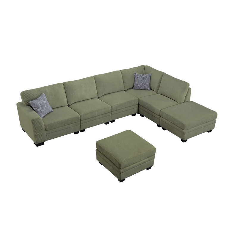 Pemberly Row 7 PCS Corduroy Flexible Combination Sectional Sofa in Olive