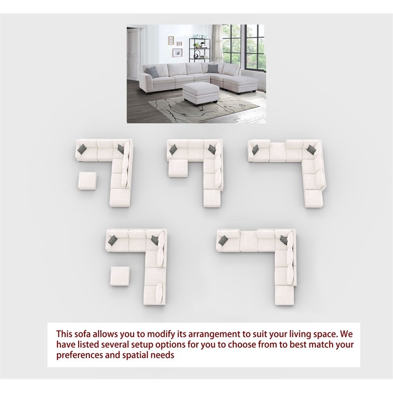 Pemberly Row 7 PCS Corduroy Flexible Combination Sectional Sofa in Cream
