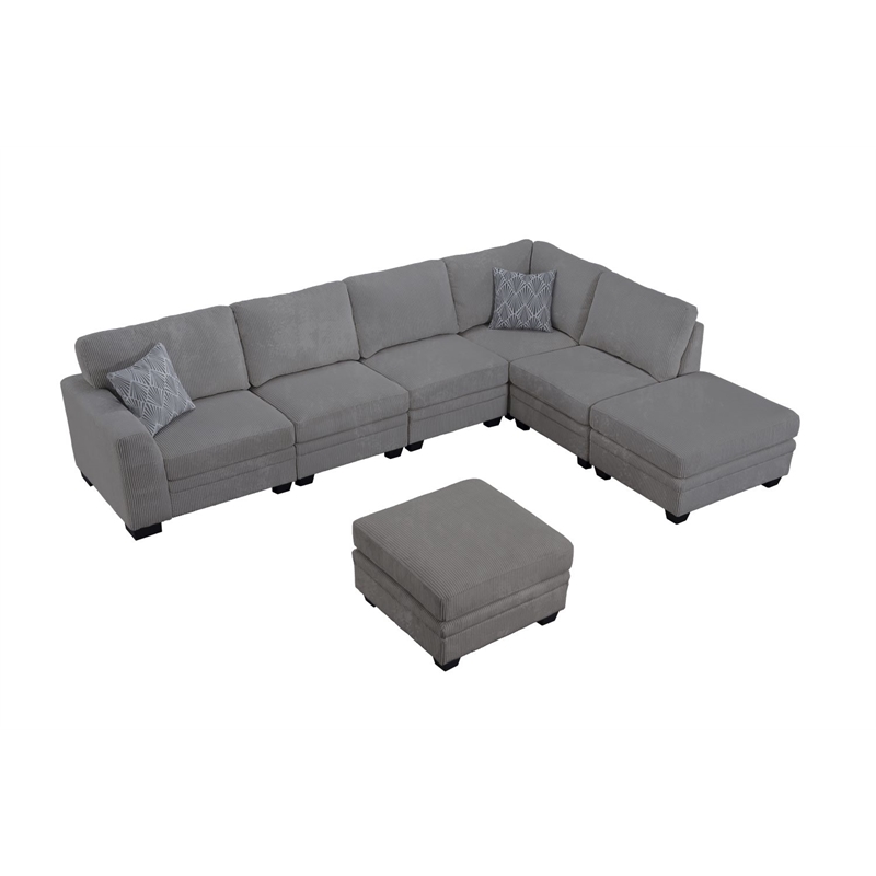 Pemberly Row 7 PCS Corduroy Flexible Combination Sectional Sofa in Dark Gray