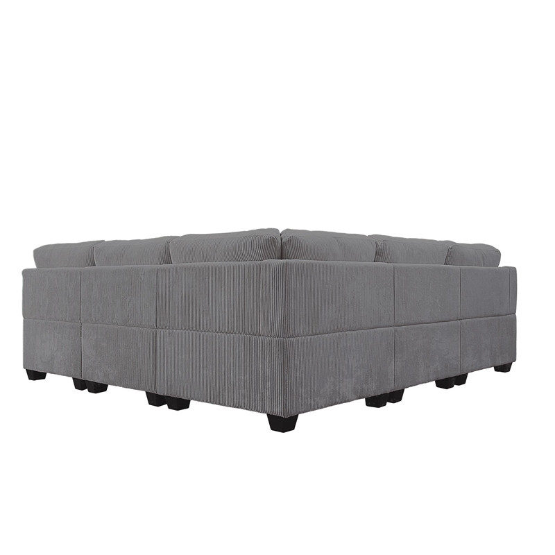 Pemberly Row 7 PCS Corduroy Flexible Combination Sectional Sofa in Dark Gray