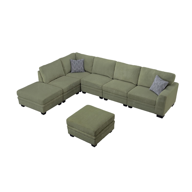 Pemberly Row 7 PCS Corduroy Flexible Combination Sectional Sofa in Olive