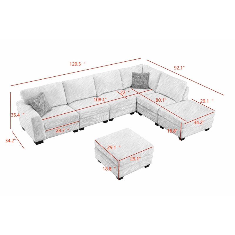 Pemberly Row 7 PCS Corduroy Flexible Combination Sectional Sofa in Dark Gray