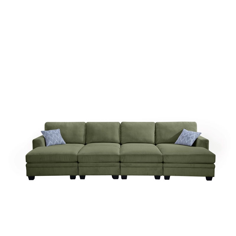 Pemberly Row 8 PCS Corduroy Flexible Combination Sectional Sofa in Olive
