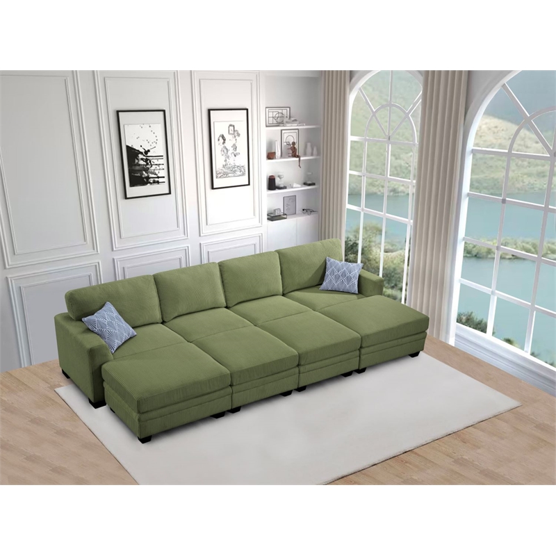 Pemberly Row 8 PCS Corduroy Flexible Combination Sectional Sofa in Olive