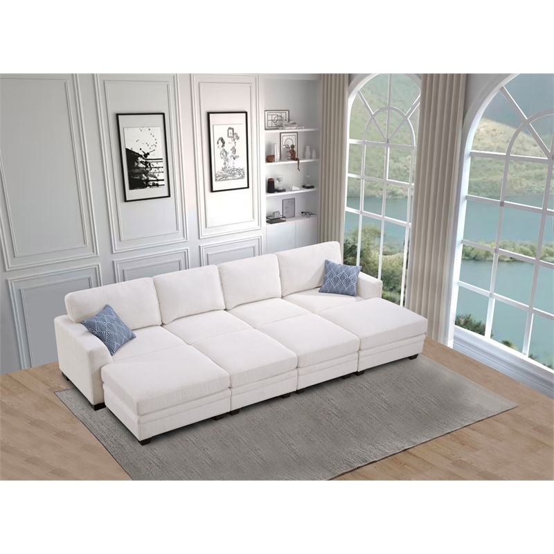 Pemberly Row 8 PCS Corduroy Flexible Combination Sectional Sofa in Cream