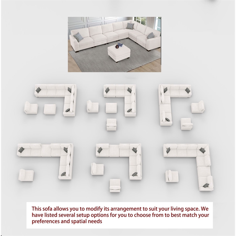 Pemberly Row 8 PCS Corduroy Flexible Combination Sectional Sofa in Cream