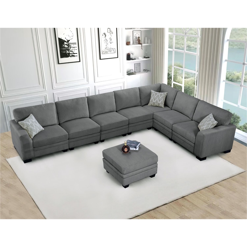 Pemberly Row 8 PCS Corduroy Flexible Combination Sectional Sofa in Dark Gray