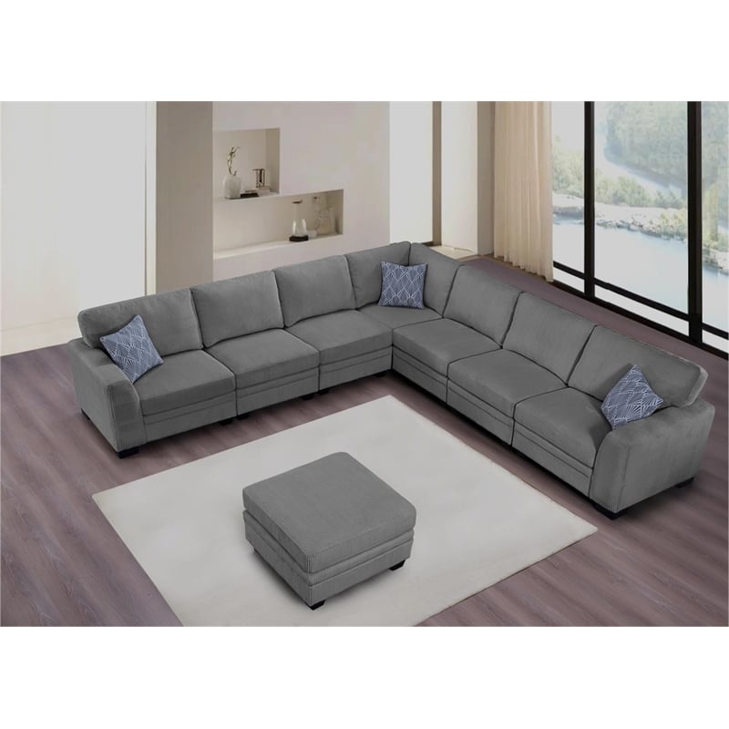 Pemberly Row 8 PCS Corduroy Flexible Combination Sectional Sofa in Dark Gray