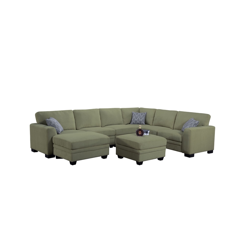 Pemberly Row 8 PCS Corduroy Flexible Combination Sectional Sofa in Olive
