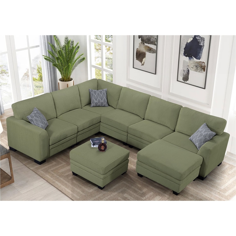 Pemberly Row 8 PCS Corduroy Flexible Combination Sectional Sofa in Olive