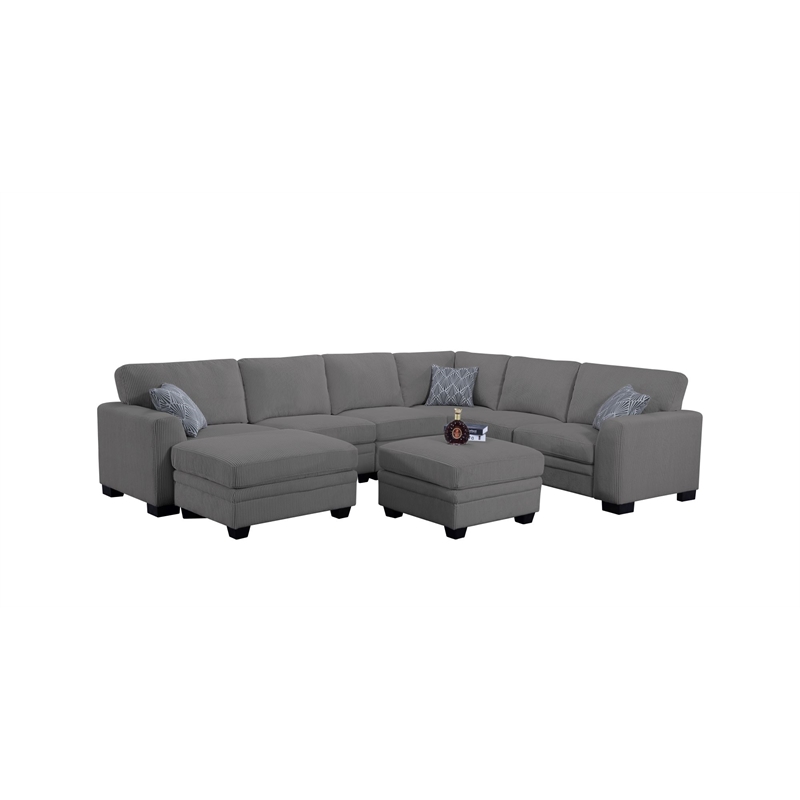 Pemberly Row 8 PCS Corduroy Flexible Combination Sectional Sofa in Dark Gray
