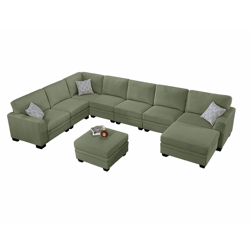 Pemberly Row 9 PCS Corduroy Flexible Combination Sectional Sofa in Olive