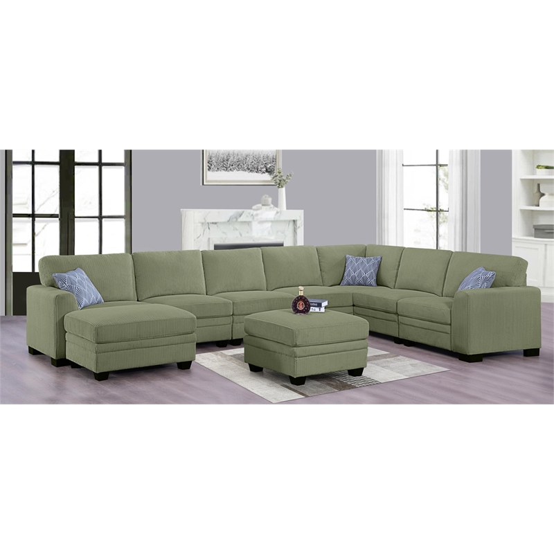 Pemberly Row 9 PCS Corduroy Flexible Combination Sectional Sofa in Olive