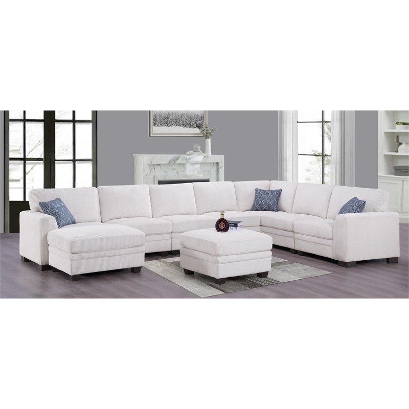 Pemberly Row 9 PCS Corduroy Flexible Combination Sectional Sofa in Cream