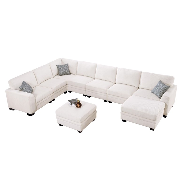 Pemberly Row 9 PCS Corduroy Flexible Combination Sectional Sofa in Cream