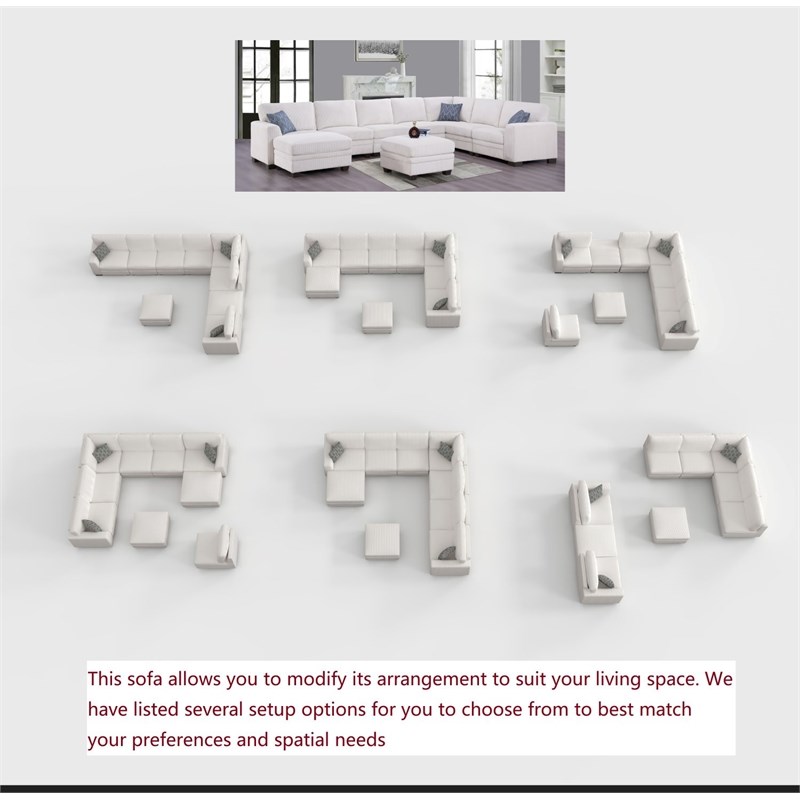 Pemberly Row 9 PCS Corduroy Flexible Combination Sectional Sofa in Cream