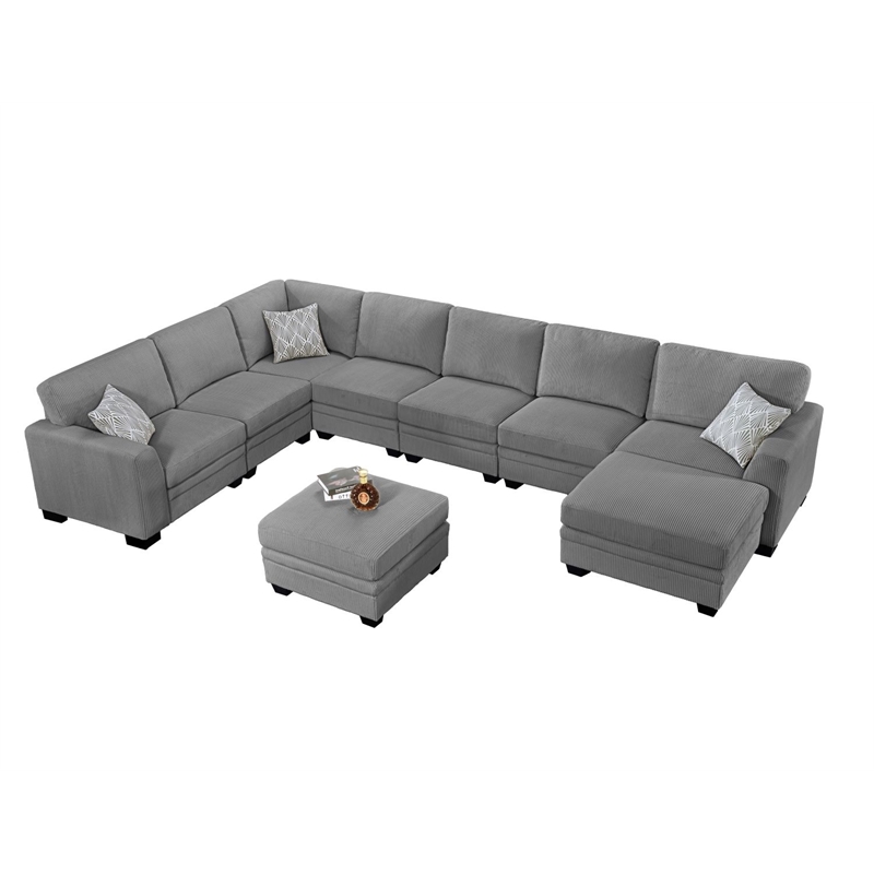 Pemberly Row 9 PCS Corduroy Flexible Combination Sectional Sofa in Dark Gray