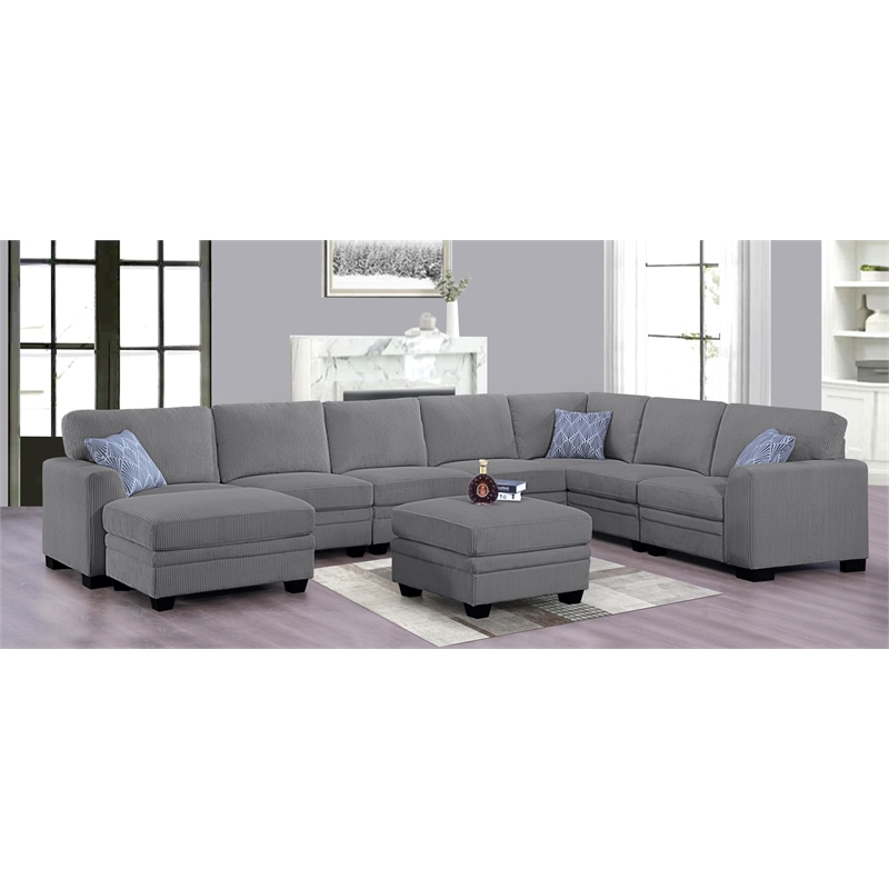Pemberly Row 9 PCS Corduroy Flexible Combination Sectional Sofa in Dark Gray