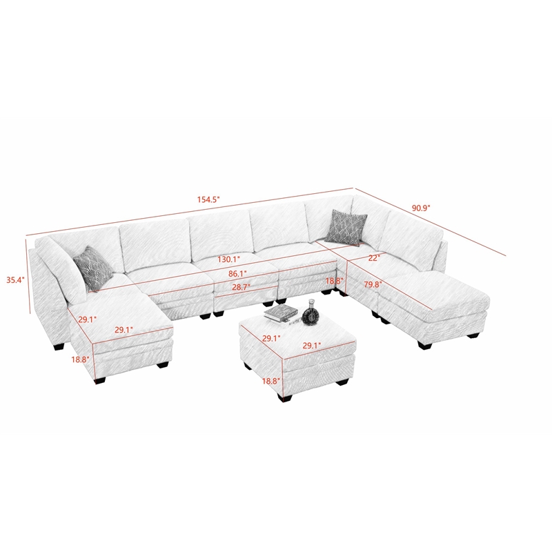 Pemberly Row 9 PCS Corduroy Flexible Combination Sectional Sofa in Olive