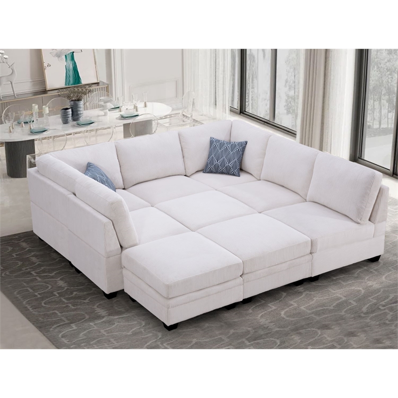 Pemberly Row 9 PCS Corduroy Flexible Combination Sectional Sofa in Cream