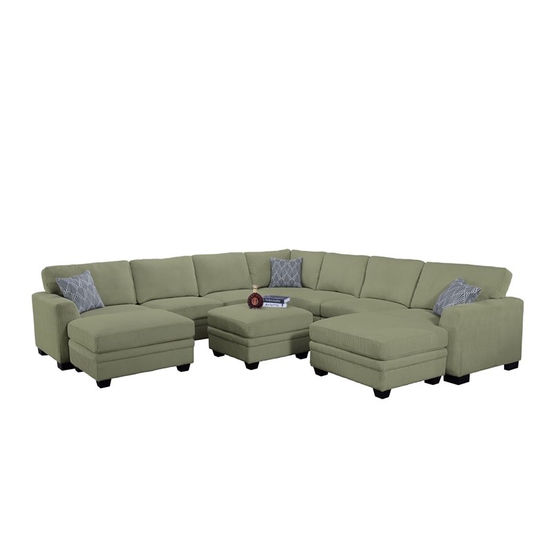 Pemberly Row 10 PCS Corduroy Flexible Combination Sectional Sofa in Olive