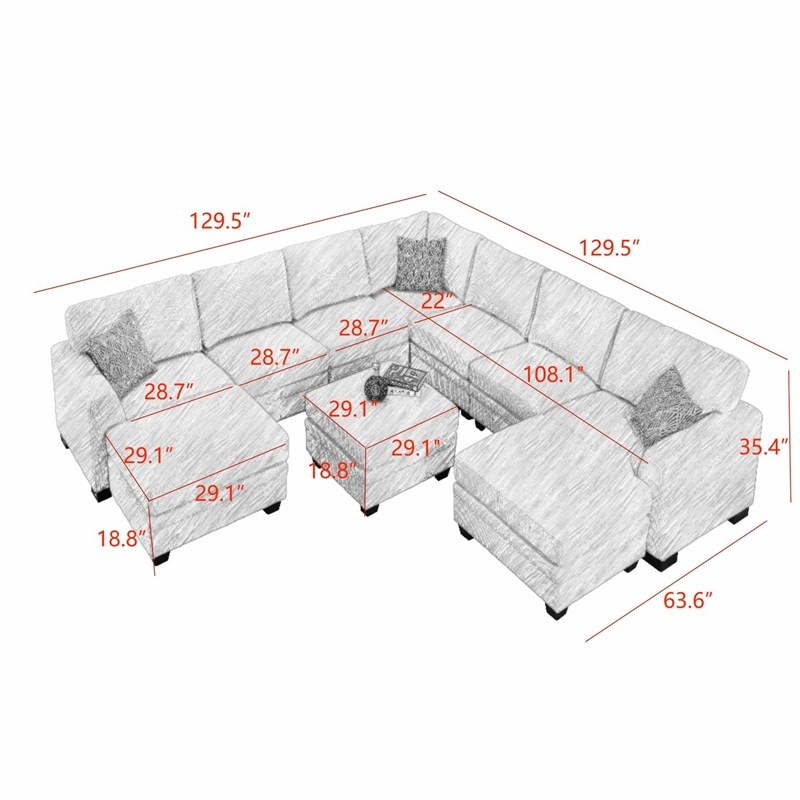Pemberly Row 10 PCS Corduroy Flexible Combination Sectional Sofa in Olive