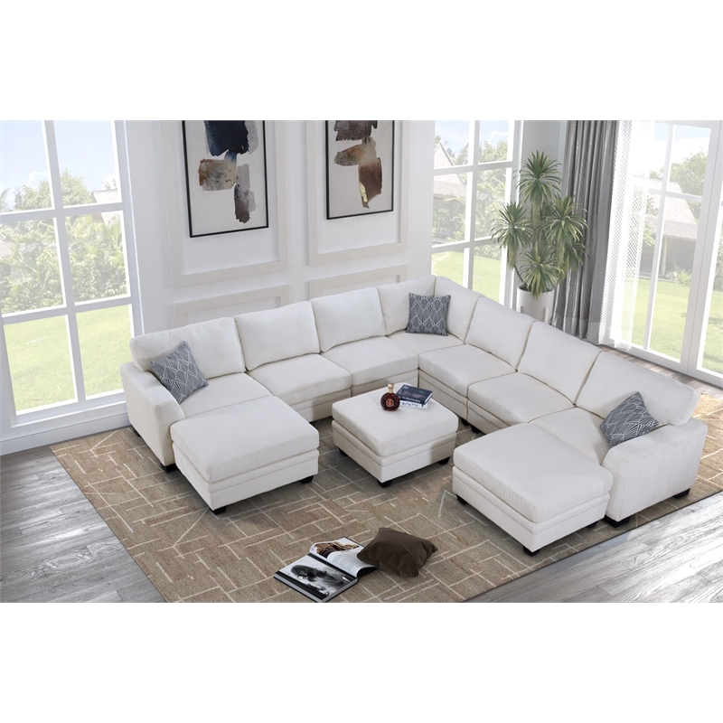 Pemberly Row 10 PCS Corduroy Flexible Combination Sectional Sofa in Cream