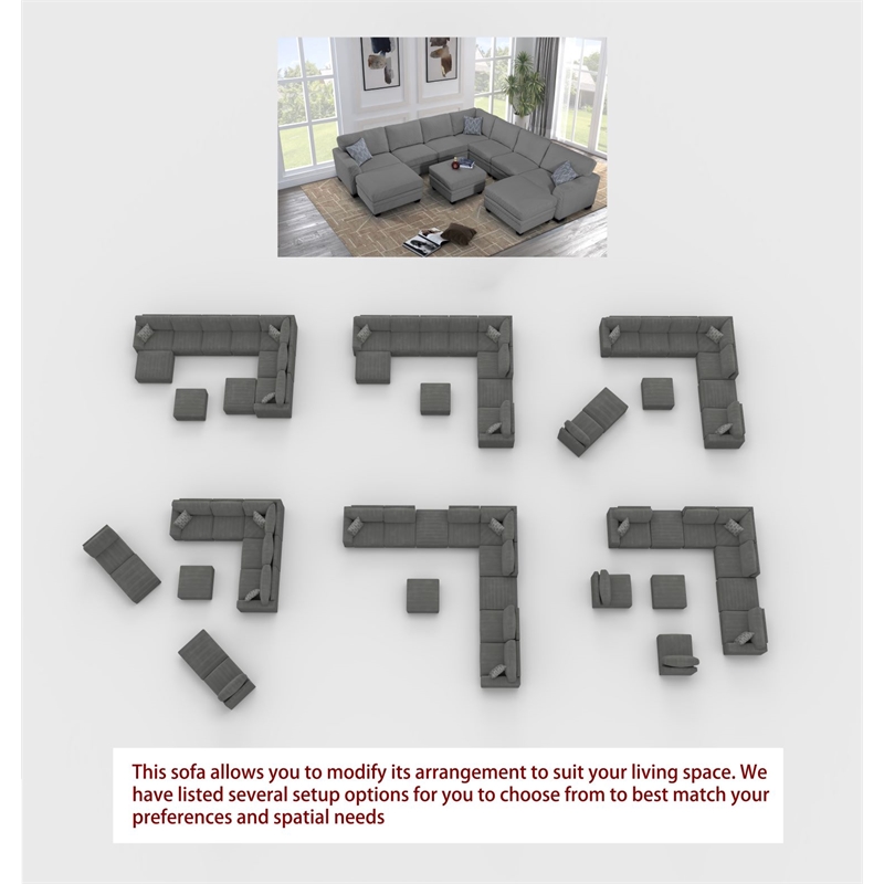 Pemberly Row 10 PCS Corduroy Flexible Combination Sectional Sofa in Dark Gray