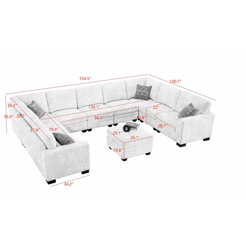 Pemberly Row 10 PCS Corduroy Flexible Combination Sectional Sofa in Dark Gray