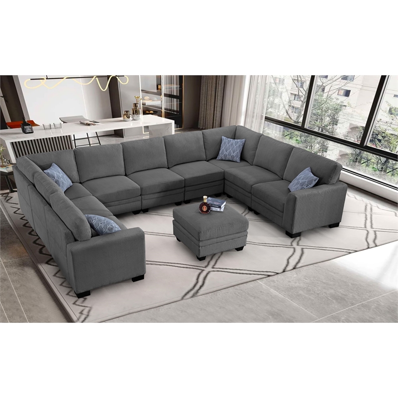 Pemberly Row 10 PCS Corduroy Flexible Combination Sectional Sofa in Dark Gray