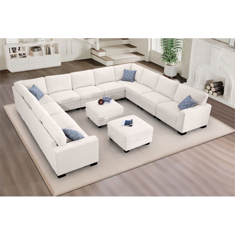 Pemberly Row 13PCS Corduroy Flexible Combination Sectional Sofa in Cream