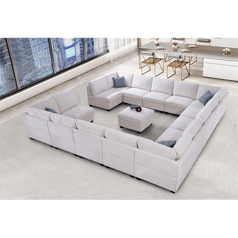 Pemberly Row 16 PCS Corduroy Flexible Combination Sectional Sofa in Cream