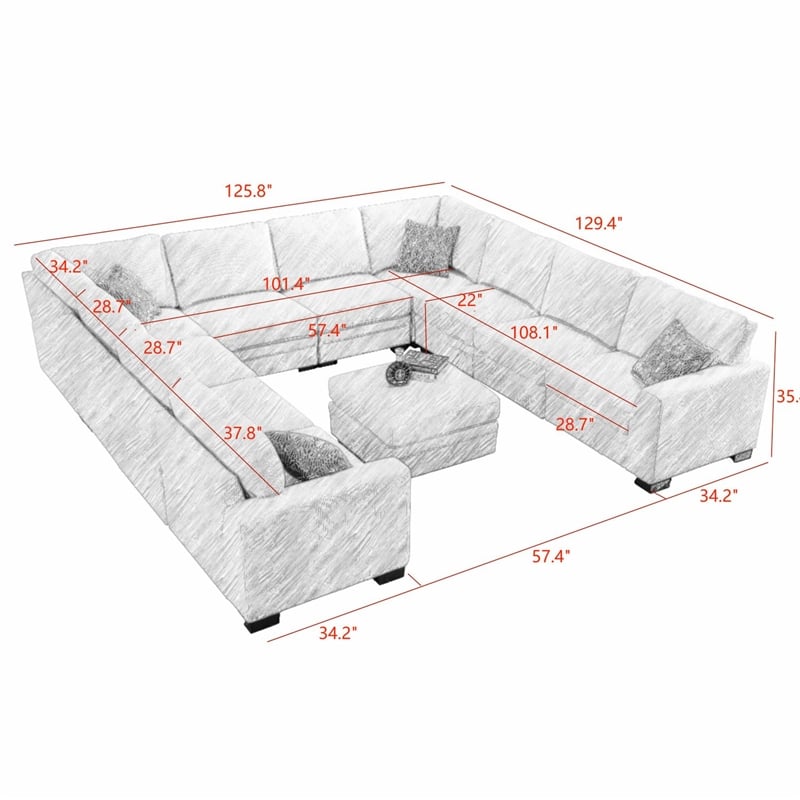 Pemberly Row 11 PCS Corduroy Flexible Combination Sectional Sofa in Cream