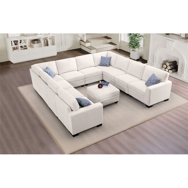 Pemberly Row 11 PCS Corduroy Flexible Combination Sectional Sofa in Cream