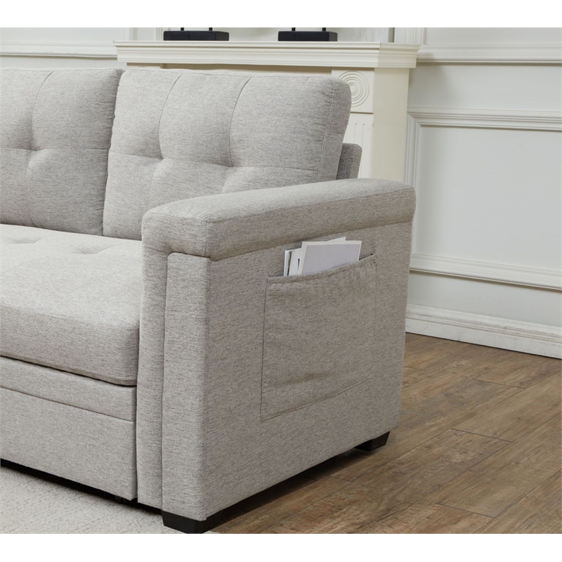 Pemberly Row Storage Reversible Conversible Sectional Sofa Sleeper in Gray