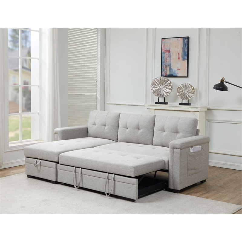 Pemberly Row Storage Reversible Conversible Sectional Sofa Sleeper in Gray